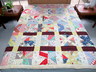 Vintage HEAVY Farm made Hand Pieced Machine Quilted Feed Sack X PATTERN Quilt