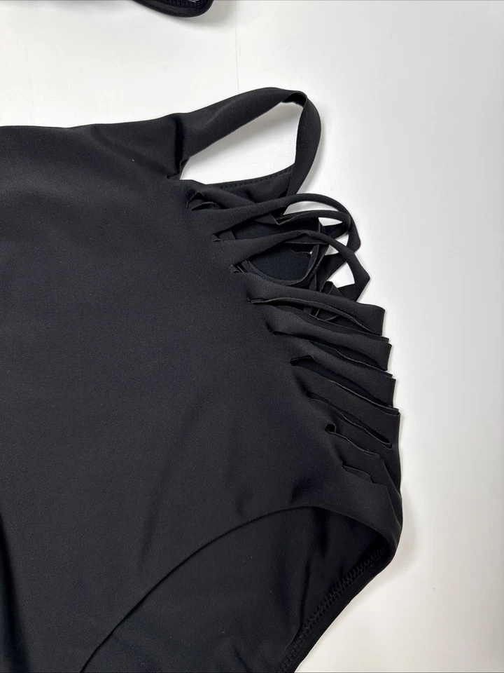 AERIE BLACK 2PC HIGH WAIST MOLDED CUPS BIKINI SWIMSUIT Bottom SZ XL Top 38C - Image 2 of 4