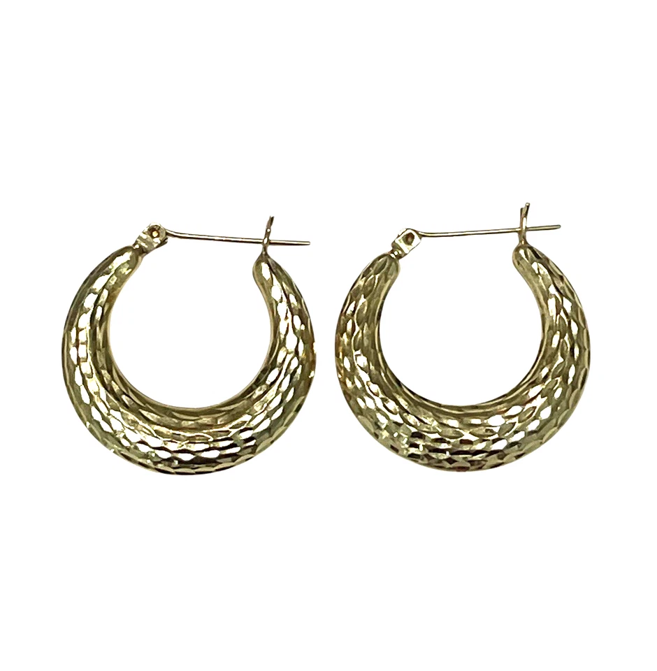 14k Yellow Gold Diamond Cut Puffy Hoop Earrings MarkedJCM Jacmel Mauritius 2.2g - Image 2 of 4