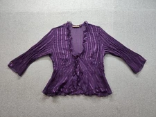 Notations Blouse Women Large Purple Sheer Ruffle Pleated 3/4 Sleeve Dressy Top
