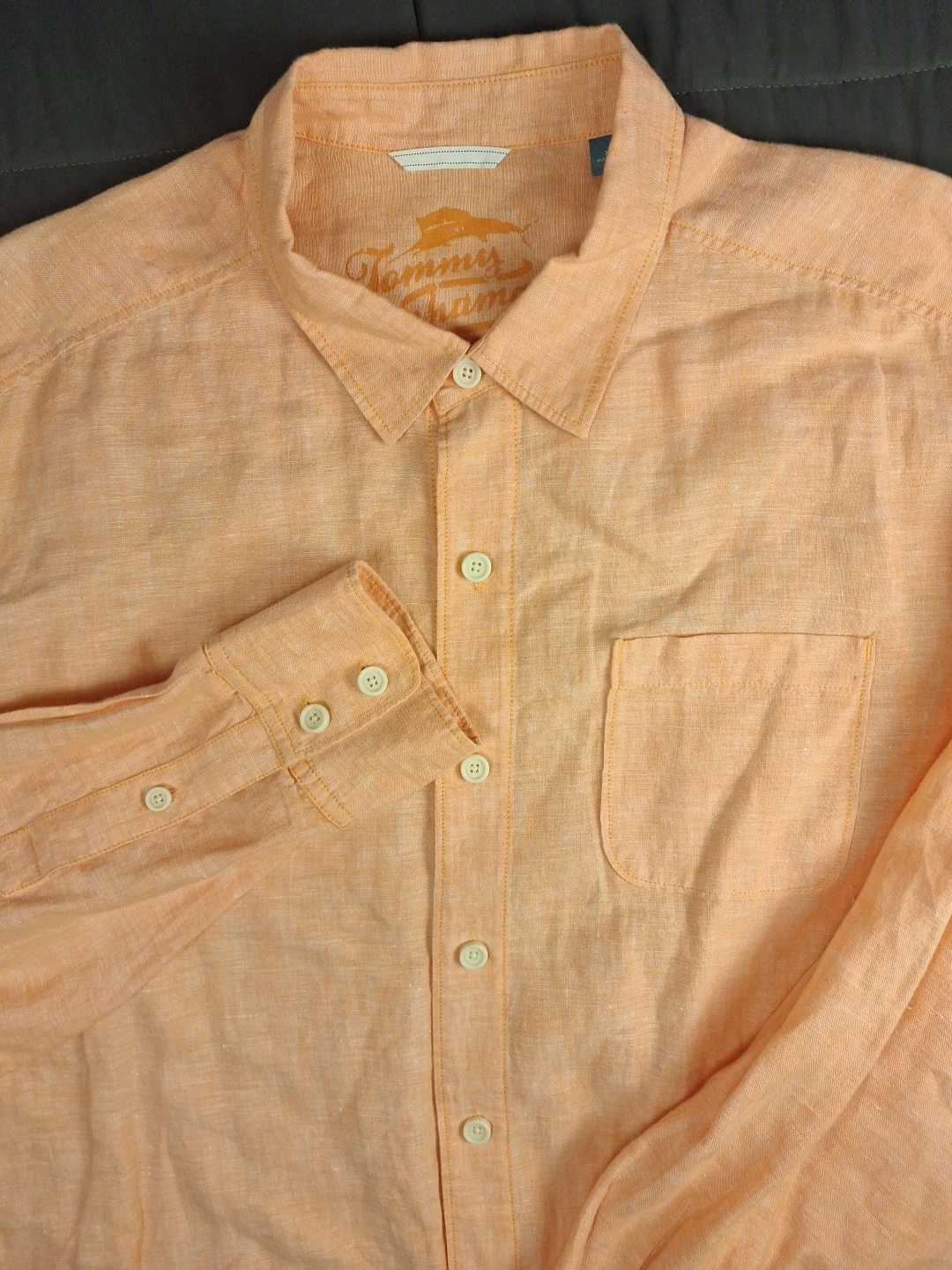 Tommy Bahama Relax Peach 100% Linen Mens XL Long Sleeve Shirt Beach Wedding