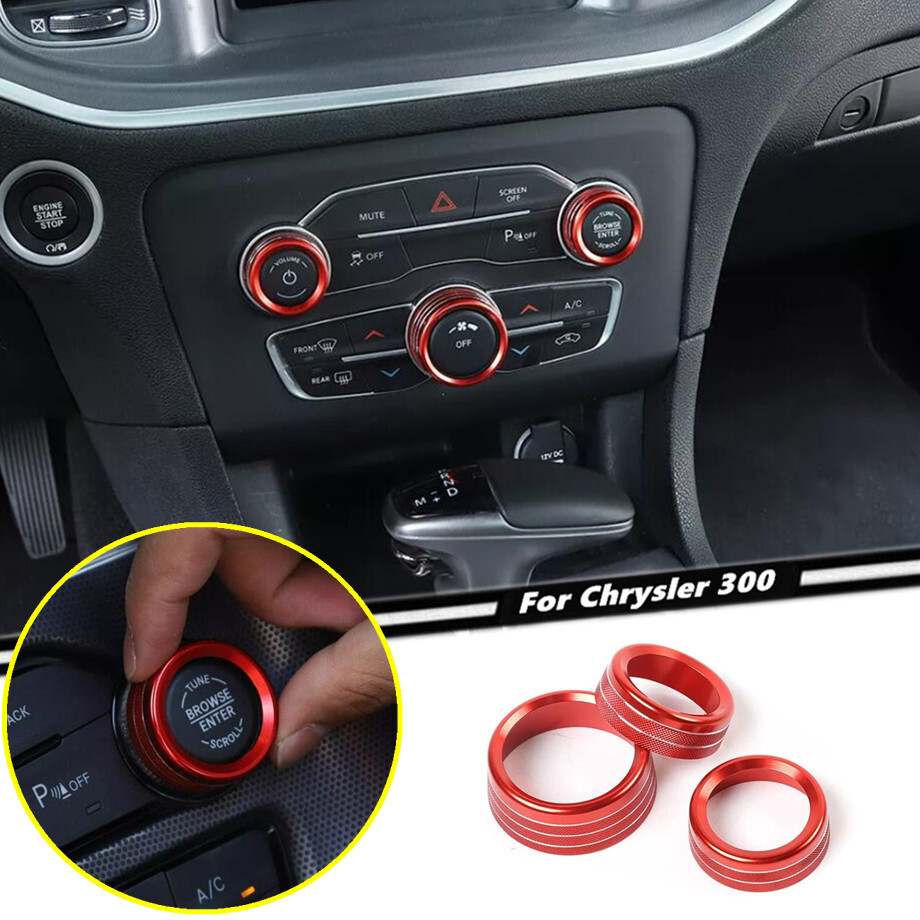 3P Car AC Switch Trim Ring Knob Cover For Chrysler 300 2011-2023 Accessories Red