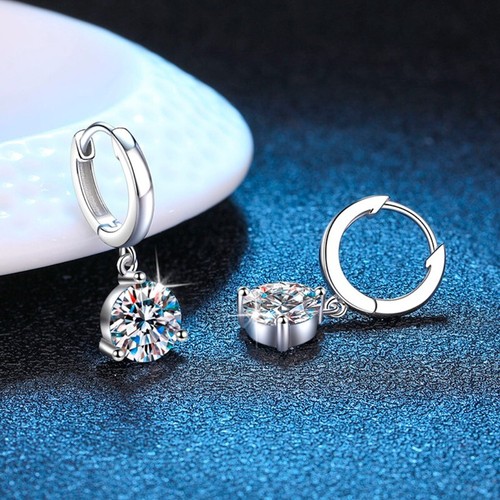0.5-2ct D VVS1 Moissanite Drop Hoop Earrings for Women 925 Sterling Silver Gift - Picture 3 of 15