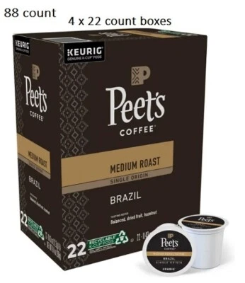 Peet's Coffee Single Origin Brazil, Medium Roast, 88 K-Cup. Free Shipping