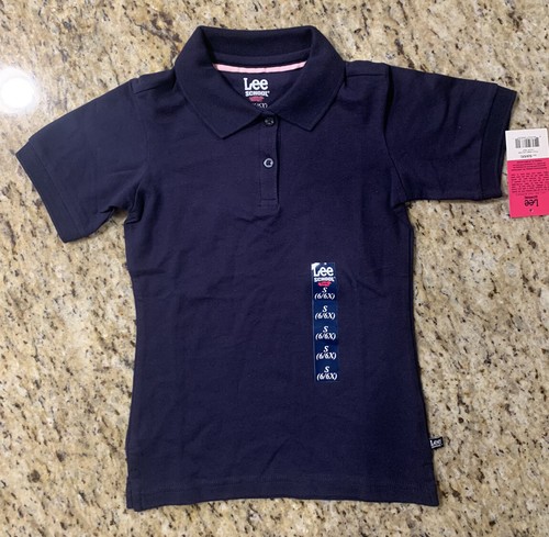 (2) Lee School Girls Small 6 Navy Polo Uniform Shirt Short Sleeve A9468L - Picture 10 of 11