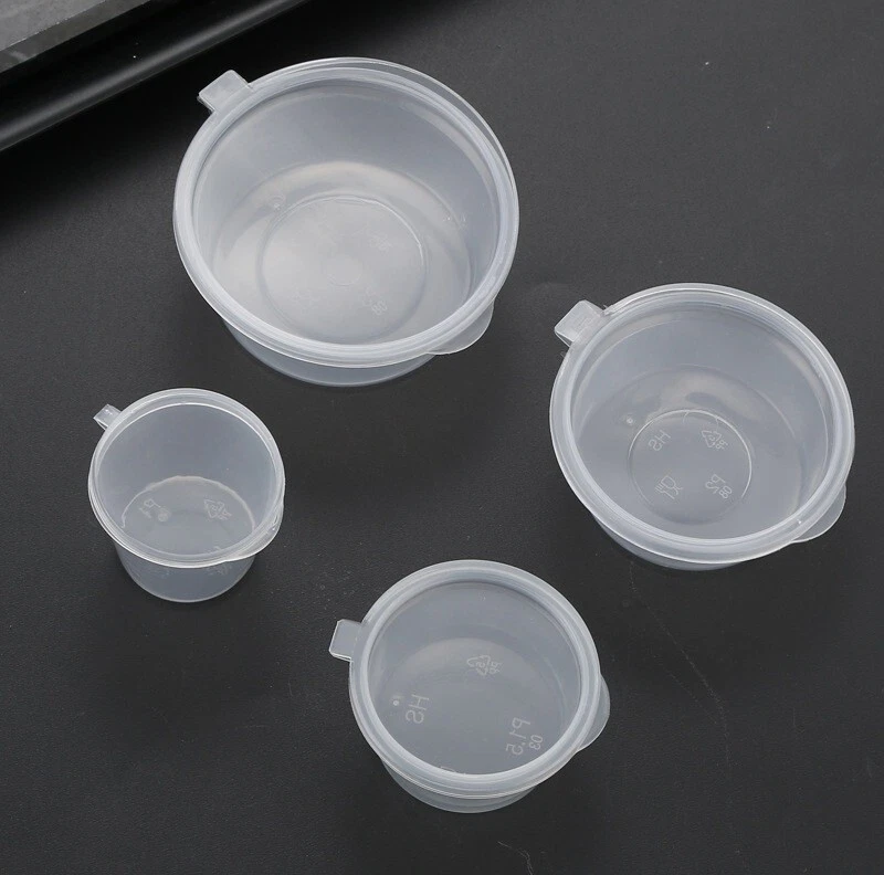 1oz 100 PCS Small Plastic Sauce Cups Food Storage Containers Clear with Lids - Image 2 of 4