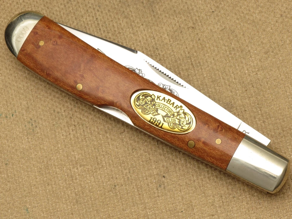 复古 KA-BAR 美国大型锁背折叠刀 Burl 木柄 - 完好刀 — 第 4/4 张图片
