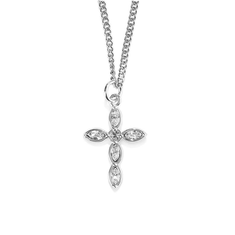 Silver Plated Stone Cross Pendant Necklace for Women and Men