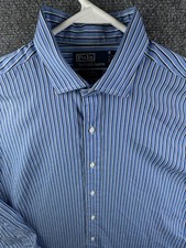 Polo Ralph Lauren Cotton Button Up Shirt Estate Classic Fit Blue Striped 16 LG