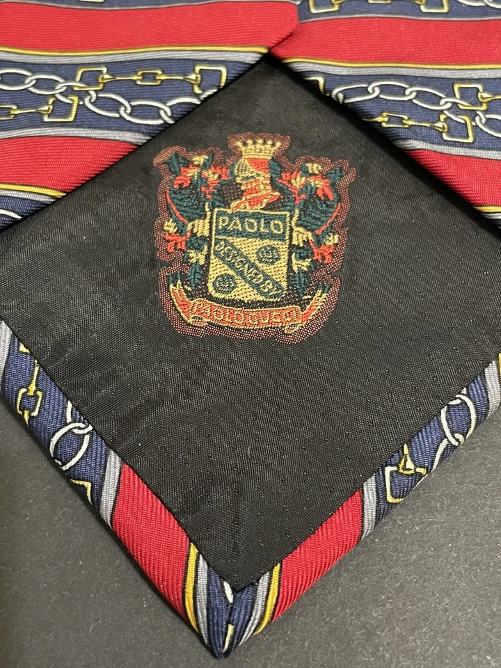 Винтажный дизайнерский шелковый галстук Paolo Gucci красный синий абстрактная цепочка звено геометрический шелк - Изображение 3 из 4