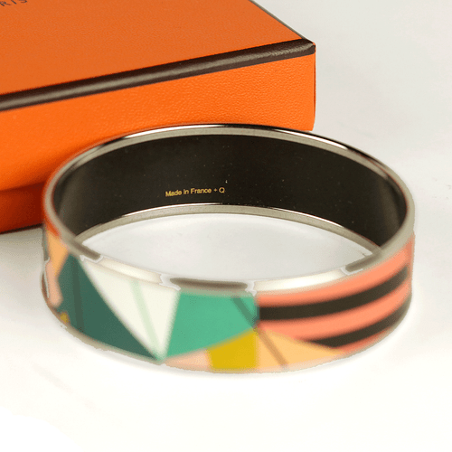 HERMES BRACELET 65 Wide Palladium-Plated Printed Enamel - Picture 4 of 4