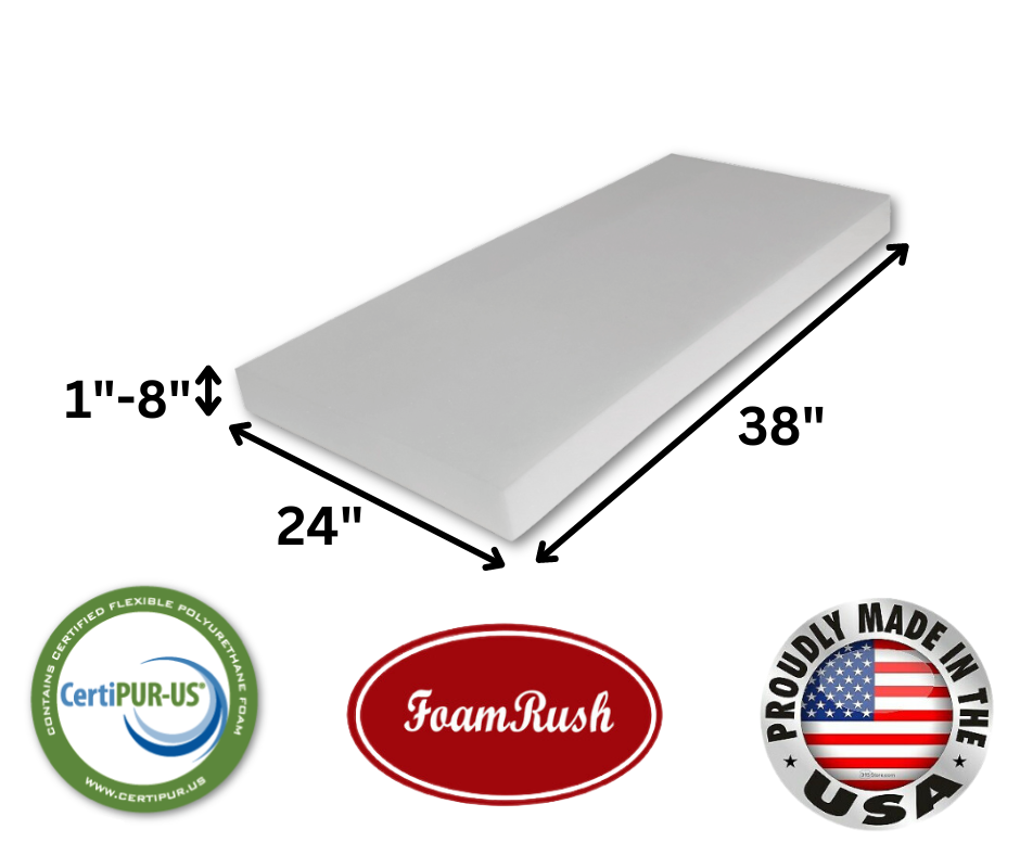 GoTo Foam Upholstery Cushion - 3"H X 20"W X 34"L, 44 ILD (Firm), Made In USA, 7-10 Year Life - View #3