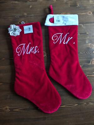Mr & Mrs Christmas Couple Stockings Red Soft Wedding Marriage Gift Decor NWT 