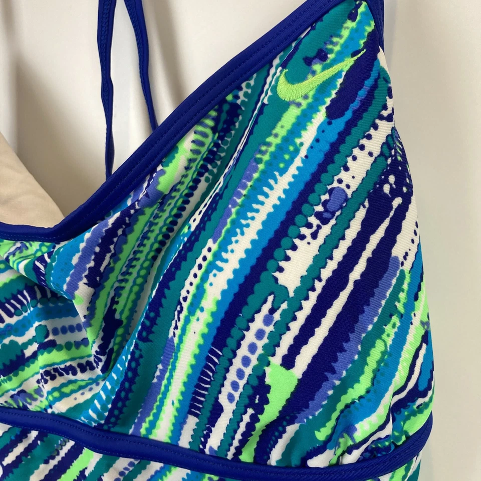 Nike Tankini Traje de Baño Top Bikini Parte Inferior Conjunto Talla 12 Azul Verde Estampado Nylon Foto 4 de 4