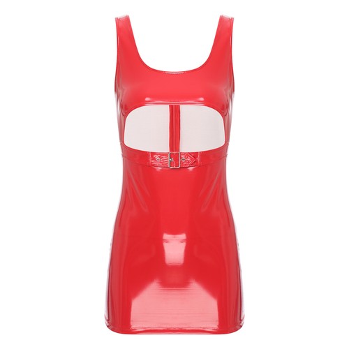 Womens Sexy PU Leather Mini Dress U Neck Sleeveless Cut Out Bodycon Clubwear - Bild 11 von 51