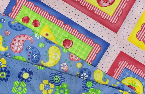 Strawberry Lemonade Lemons Pink Blue Polka Dot Moda Cotton Quilting Fabric Panel - Picture 8 of 8