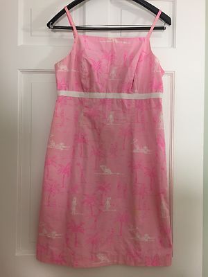 Lilly Pulitzer Pink Palm Tree Cotton Spaghetti Strap Dress Size