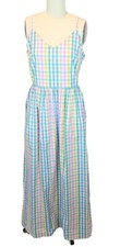 J CREW Pastel Gingham Midi V Neck Smocked Sun Dress w/ Pockets Size 6 Preppy