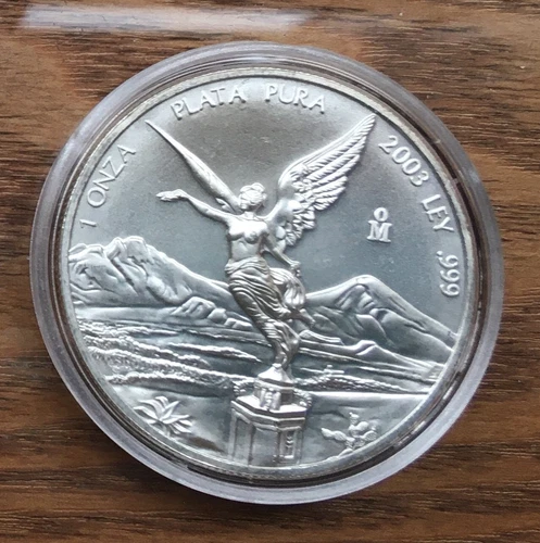 ME03 MEXICO 2003 1 ONZA 1OZ SILVER BU UNC MINT LIBERTAD COIN - WINGED ANGEL