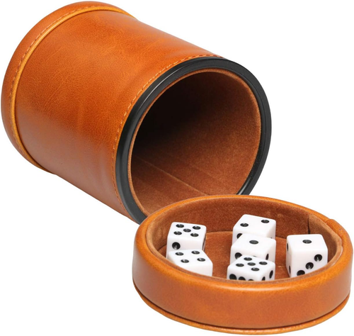 Leatherette Dice Cup with Lid Includes 6 Dices, Velvet Interior Quiet in Shaking