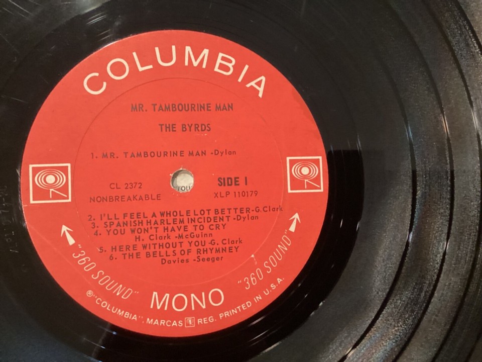 The Byrds Mr. Tambourine Man 1965 12" Vinyl Record Columbia 1st Press