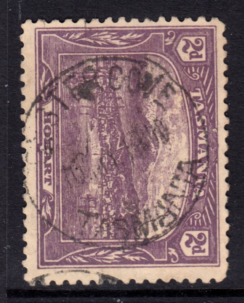 Tasmania 'Oyster Cove' Type 2a pmk on 2d. viol. pict. Rated 10# by Hardinge