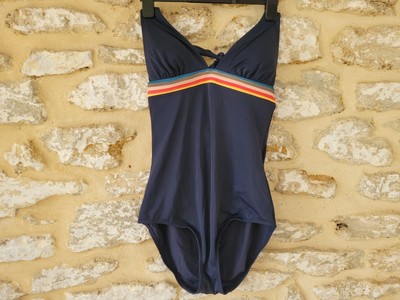 BODEN SWIMSUIT UK 14 L SUMMER NAVY RAINBOW TRIM
