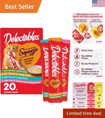 Delicious Catnip Puree Treats - 20 Squeeze Up Tubes, Grain-Free Delight for Cats