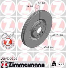 2x 450.5225.20 Zimmermann Brake Disc for Jaguar, Jaguar (Chery), Land Rover