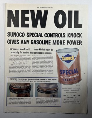 1954 Sunoco Motor Oil Magazine Print Ad Vintage Wall Art