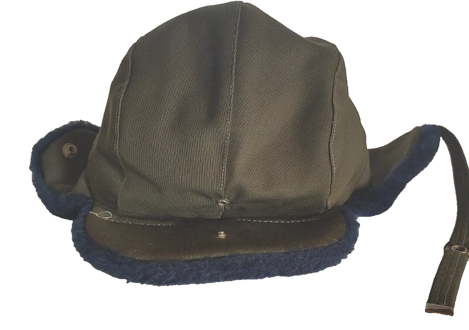 Gorra de caza vintage verde amalgamado con ribete de piel aislada oreja talla 7 1/4 Foto 2 de 4