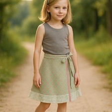 Matilda Jane Girls Skirt Size 6 Hotline Kayla Silky Wrap Twirly Green Pink NEW