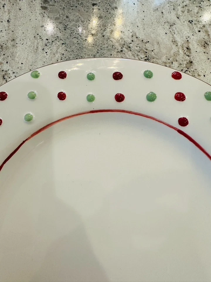 Oneida 假日报餐盘红色绿色圆点圣诞陶器 — 第 3/4 张图片