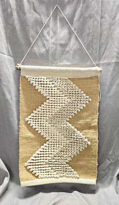 Beige & White Cotton/Jute Woven Wall Hanging Tapestry, Chevron, India