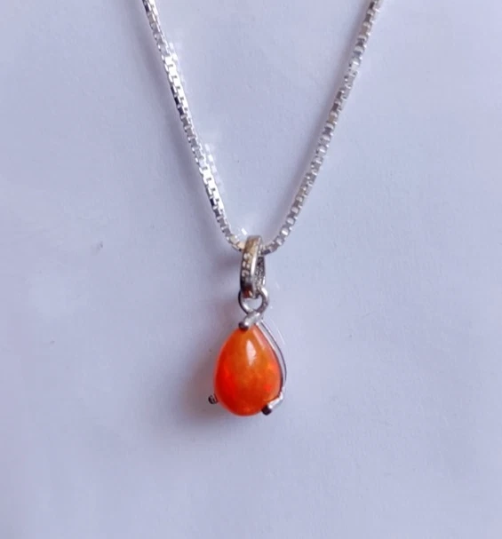 Ciondolo a goccia opale di fuoco naturale argento sterling 925 gemma... - Immagine 4 di 4