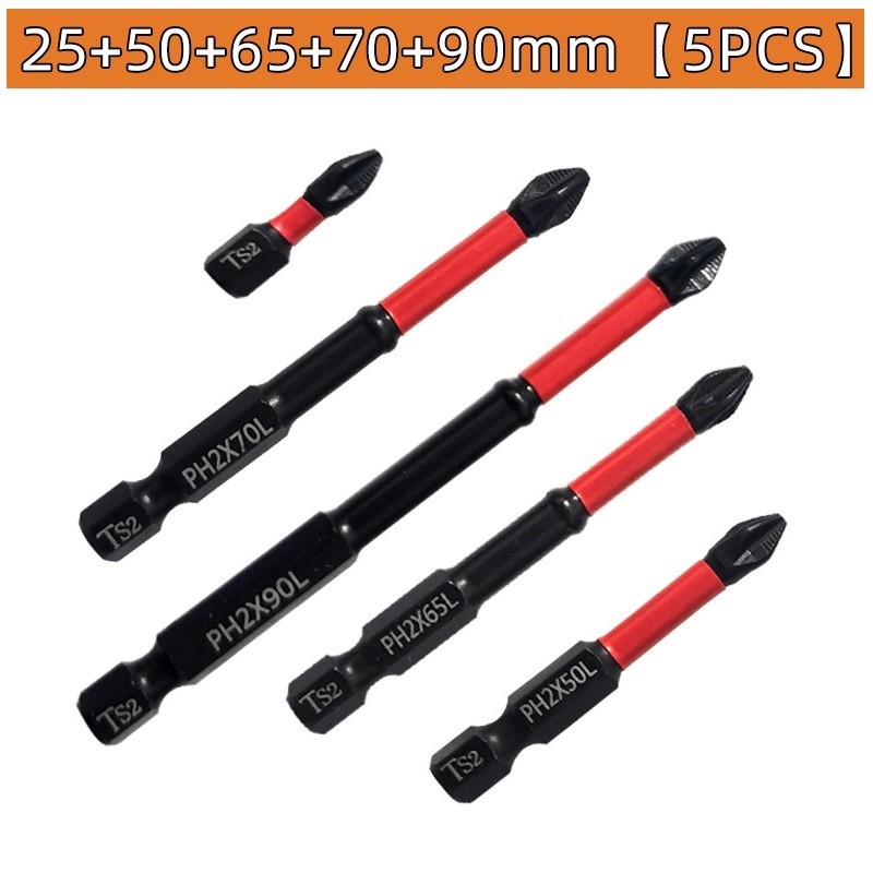 5pcs 25-90mm Magnetic Non-Slip Batch Head PH2 Cross Screwdriver Set Hex Shank