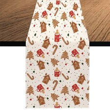 Table Runner Watercolor Christmas Gingerbread 13x70 Inch Winter Holiday