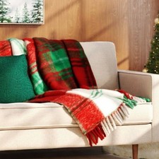 Woven Plaid Throw Blanket Red Threshold New NWT
