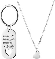 Family Love Necklace  Keychain Gift for Dad Mom and Daughter - Daddy'S Girl Hea