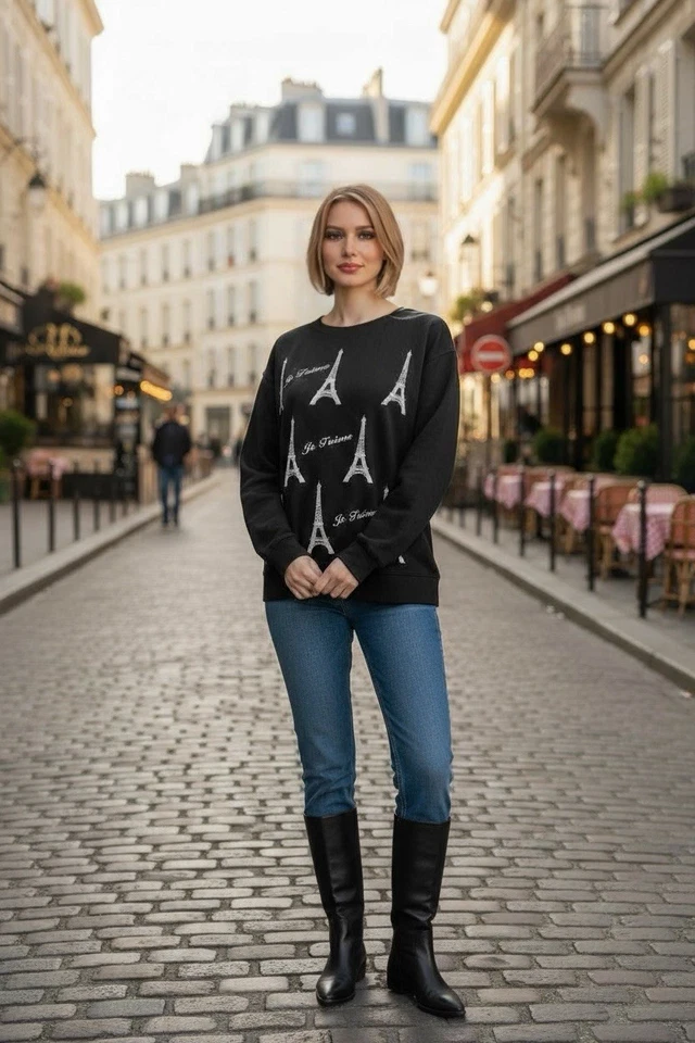 WILDFOX M Black Paris White Eiffel Tower Print Sweatshirt R $89  - Image 3 of 4