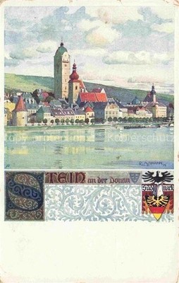Tein Tyn nad Vitavou Blick ueber die Donau zur Stadt Wappen Verlag des Vereines 