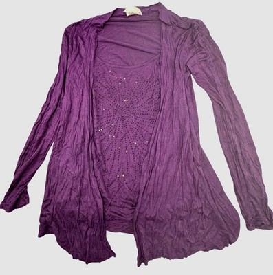 Lavish Purple Open-Front long sleeve shirt Rhinestone Accents Lightweight S READ