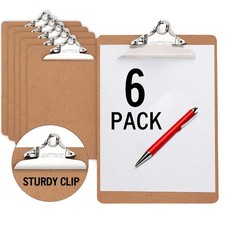 6 Clipboards Standard A4 Letter Size, 9x12.5 inch Wooden Clipboard with 6" Me...
