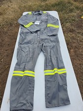 Gray Crude 2XL Flame-Resistant FR Safety Coverall With Reflective Stripes