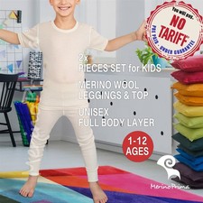 2 Piece Merino Wool Set - Kids Leggings  T-Shirt - Winter Underwear Children