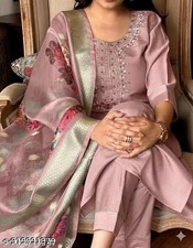 3 PCS Pink Floral Printed Kurta Pant Dupatta Set For Women Pure Cotton Gift