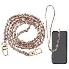 Phone Lanyard, 47" Crossbody Phone Gold Chain Strap with Tether Tab, Purple