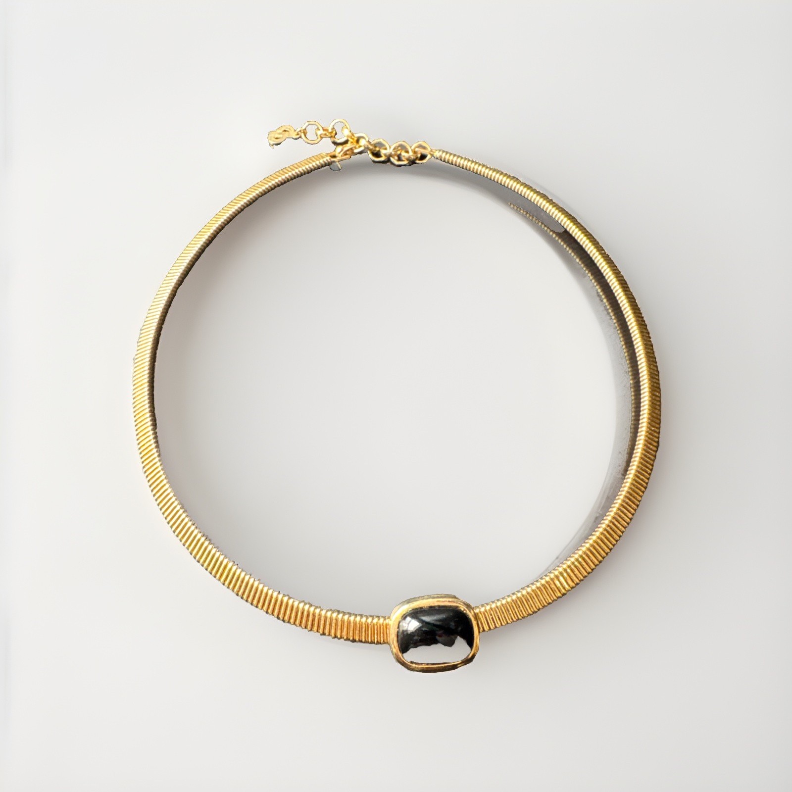 Vintage 1960 Christian Dior Paris Gold Omega Ribbed  Black Choker Necklace