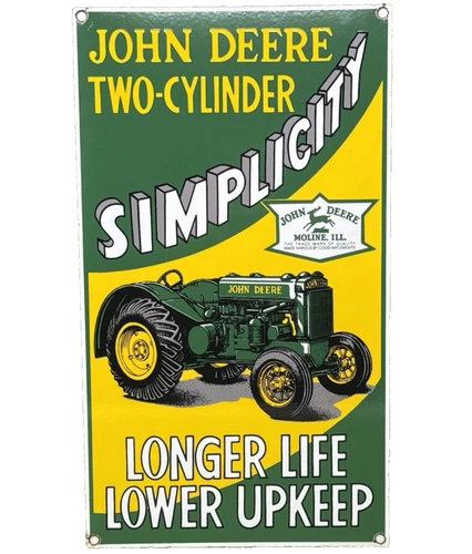 VINTAGE JOHN DEERE TRACTOR PORCELAIN SIGN SERVICE GAS OIL DEALERSHIP FARM