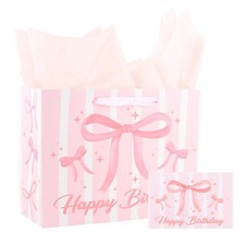 Pink Gift Bag Set Comes with Tissue Greeting Card